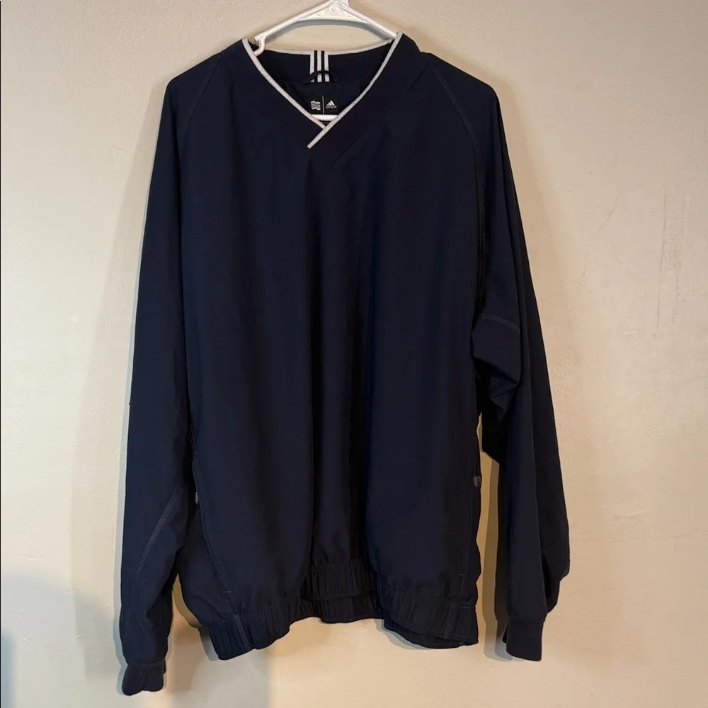 Adidas Men’s V-Neck Pullover Windbreaker Jacket Navy Golf Athletic - Size XL